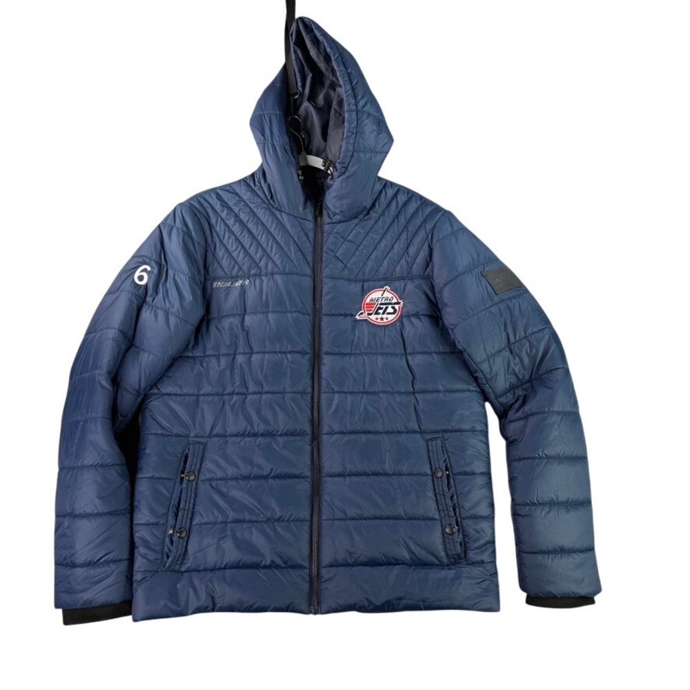 Bauer‎ Puffer Jacket Men Large Blue Metro Jets Team Issued PrimaLoft Hooded 6